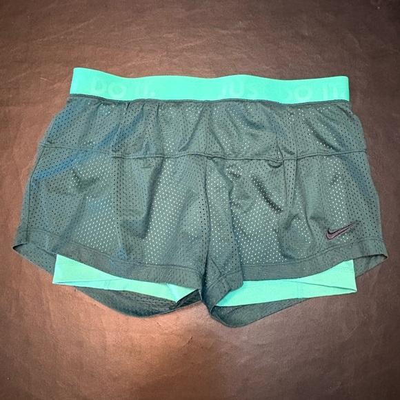 Nike Green Athletic Shorts with Two-Layer Design - Picture 1 of 11